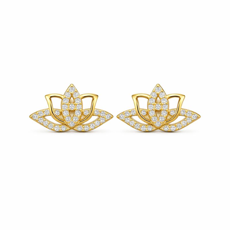 925 Silver Radiant Lotus Bloom Studs : A1126GoldenLotusearringsScrewBack