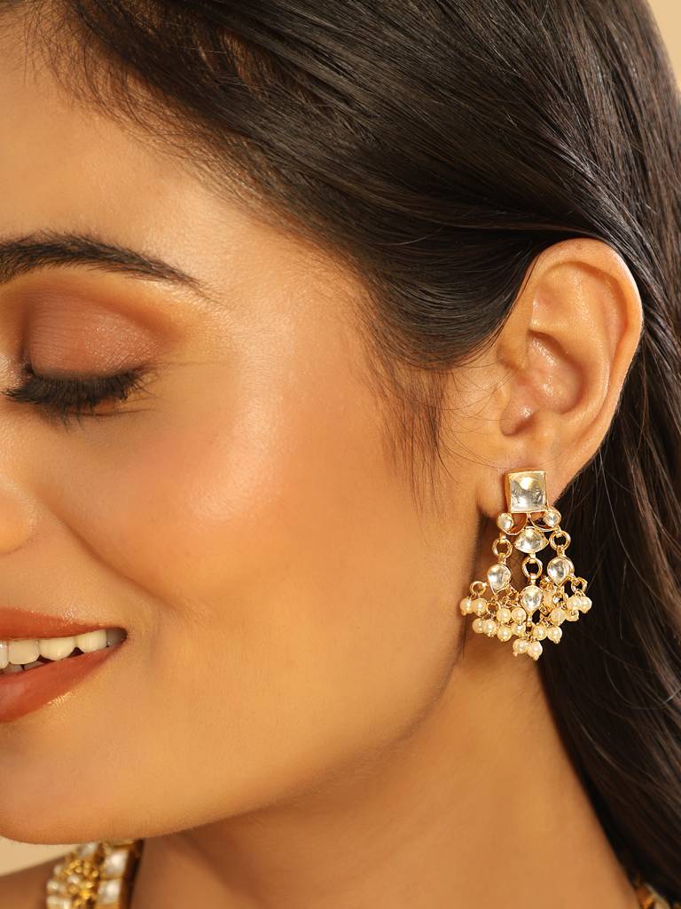 22K Gold Plated Ivory Dusk Kundan Earrings : YI24A0454E