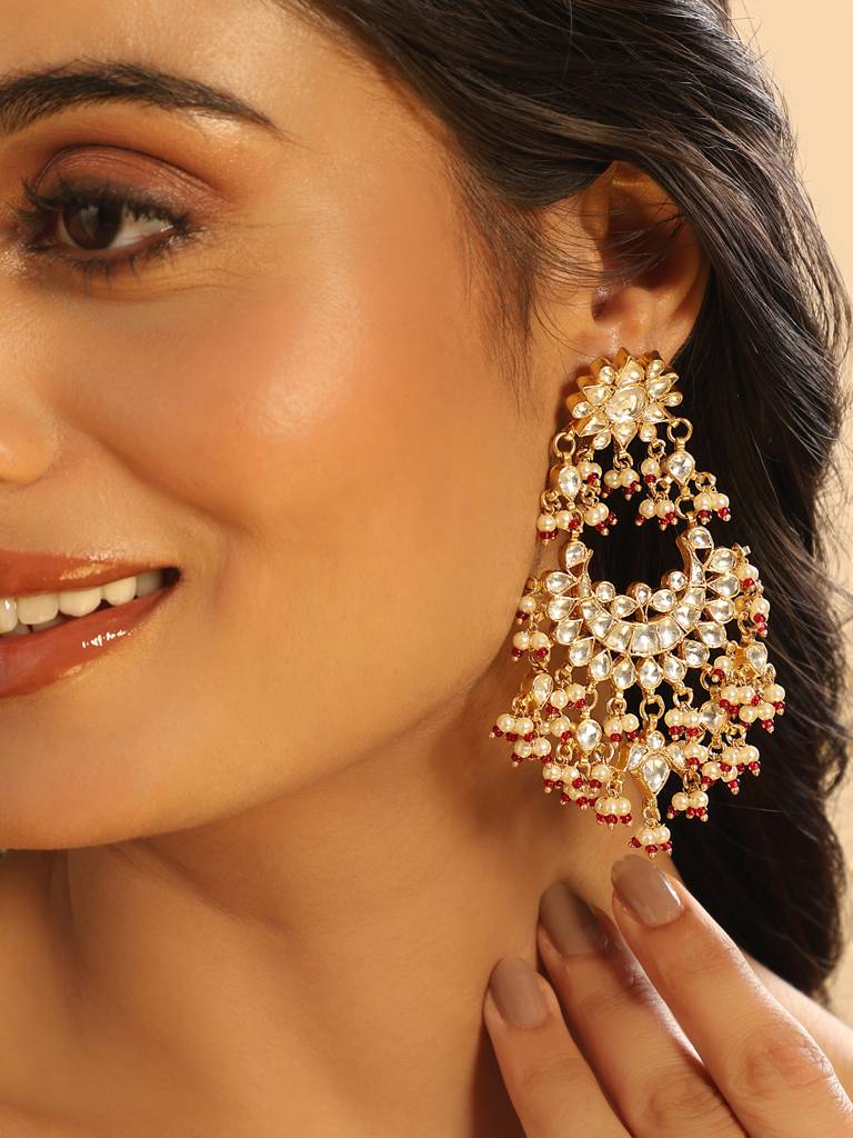 22K Gold Plated Pearl Empress Chandbali Earrings : YI24A0473E