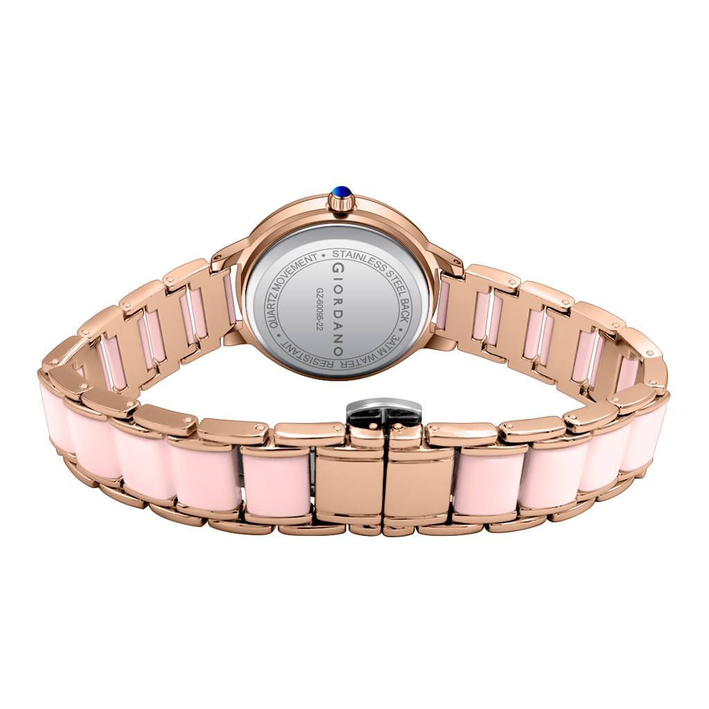 Giordano Flower Case Watch For Women With Crystal-Studded Bezel, Diamond Hour Markers & Dual Tone Stainless Stra : GZ-60095-22