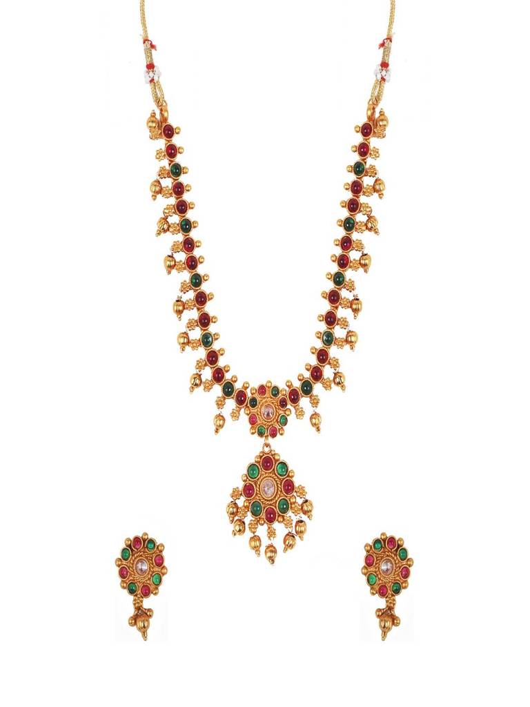 Multicolor Kempu Studded Flower Necklace Set : Kempu108Multi