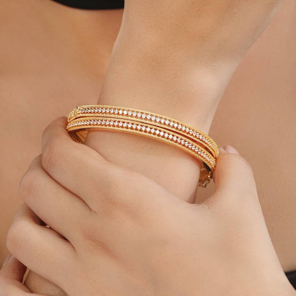 Golden Glow Gold Plated 925 Sterling Silver Bangles : BA-90020-PAIR-2-6-G