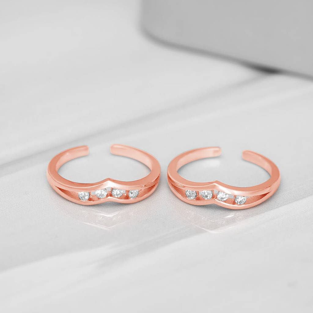 Vintage Studded Rose Gold 925 Silver Toe Ring : TOE-10025