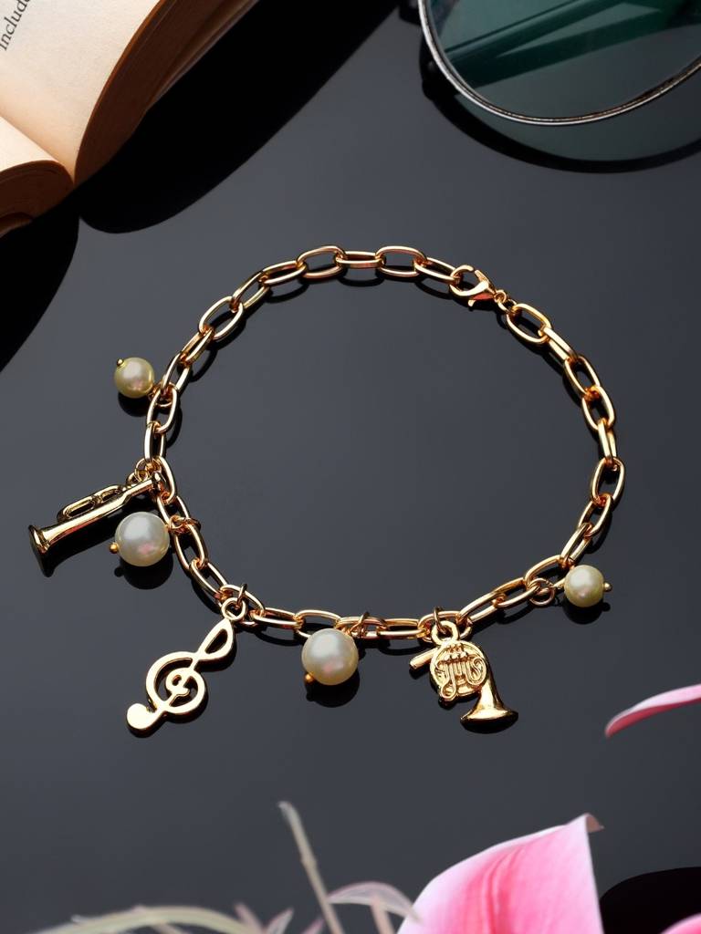 Anti-Tarnish 22Kt Gold-Plated Musical Charm Bracelet : BR07004