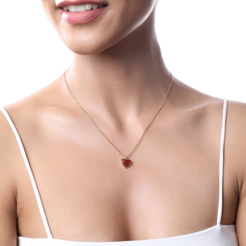 Natural Red Agate Heart Necklace : C-522