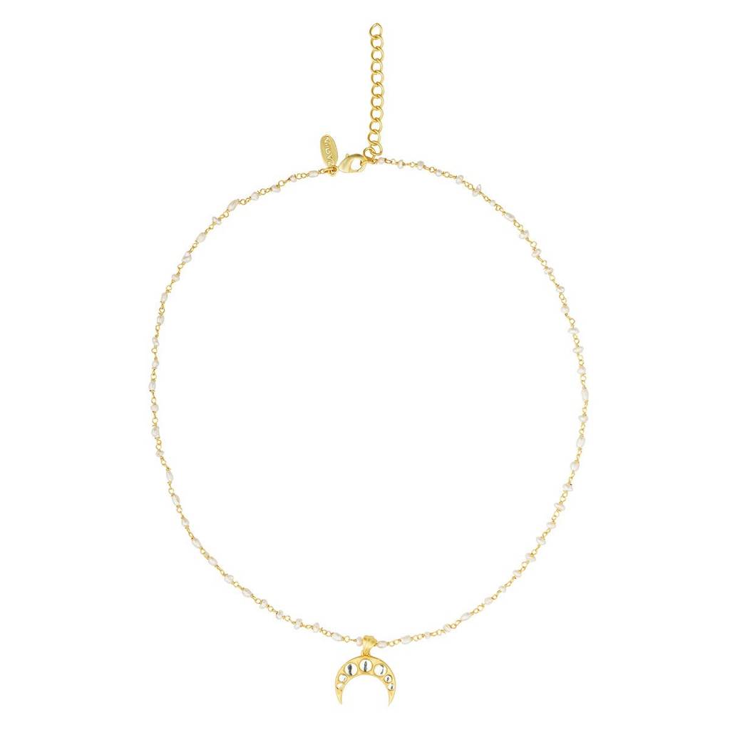 Chaand Ka Nagma Necklace With Mirror Polki And Pearls : PN686PM