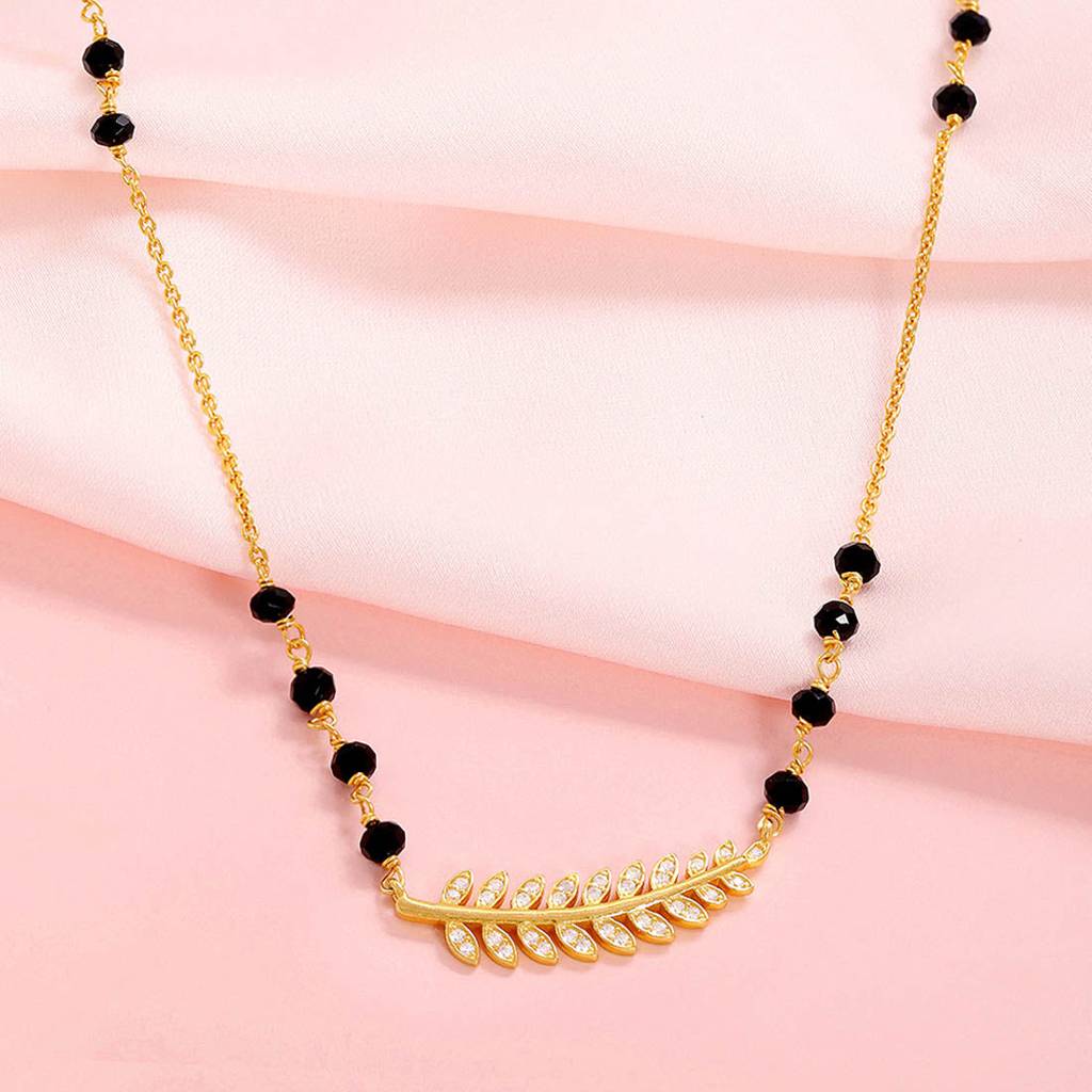 Modern Leaf Design Gold Plated 925 Sterling Silver Mangalsutra : MGS-10082-G