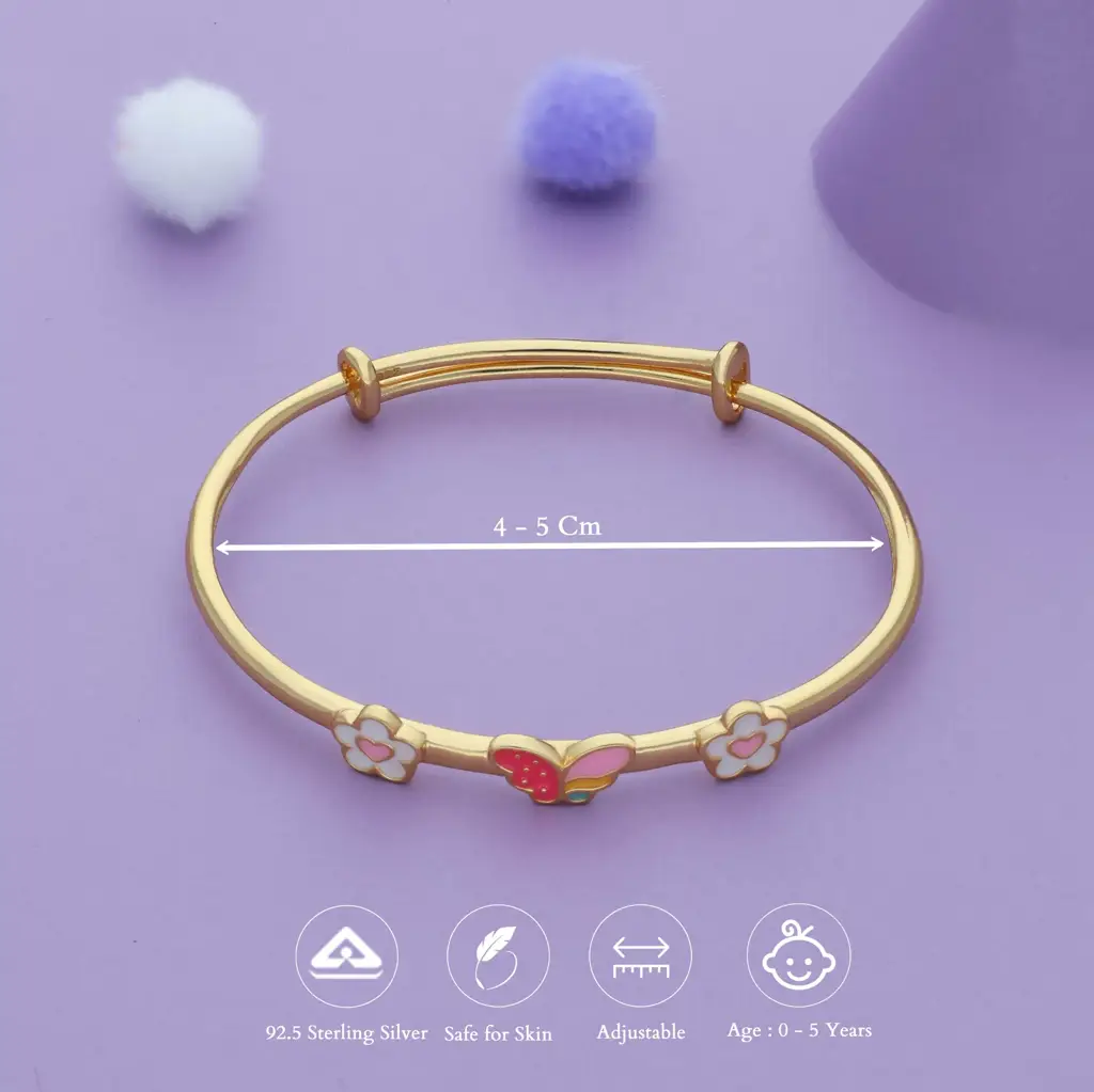 Iyal Twin Bloom Butterfly 18K Gold Polish Silver Kid Bangle (0-5 Yrs) : KB-CC-GO-U-197-S