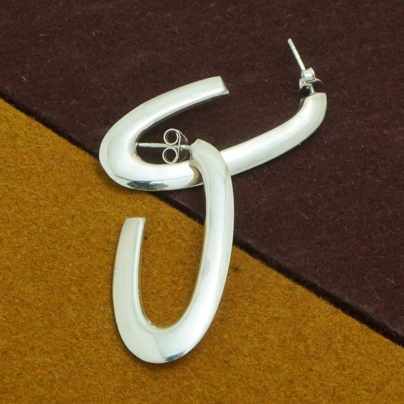 Sterling Silver 925 Half Oval Hoop Earrings | C Shape Dangle Statement Earring : TWP1180