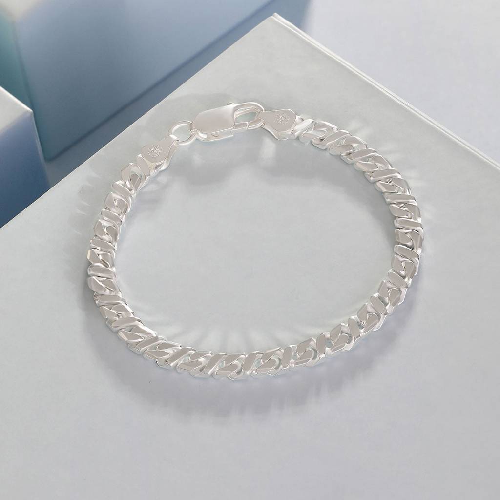 Bold Silver-Plated 925 Sterling Silver Men'S Curb Chain Bracelet (One Size) : BR-80418-S