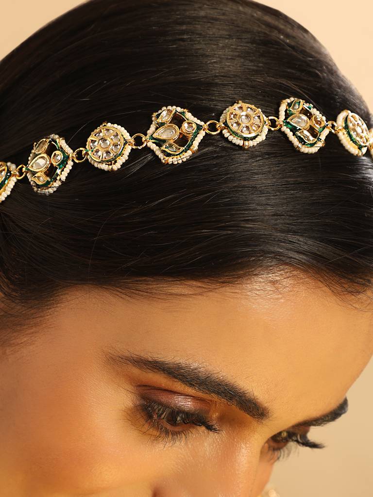 22K Gold Plated Kundan Ornate Royal Matha Patti : YI24A0471H