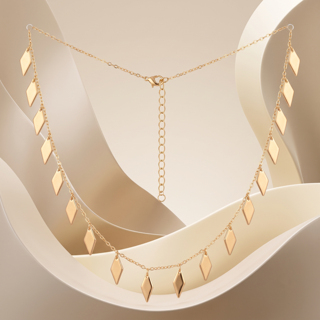 Gold Plated Brass Diamond Motif Charm Necklace : SCDELNL0469