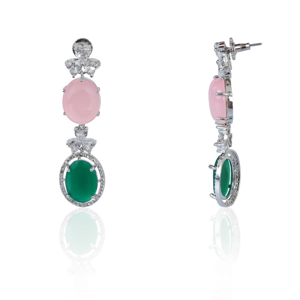 Pink Chalcedony With Green Cut Dangler Earrings : IE806A