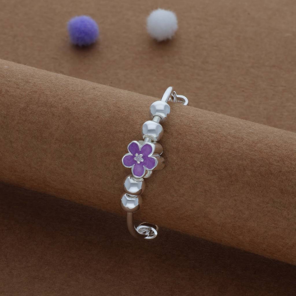 Iyal Purple Blossom Kid Silver Bangles (0–3 Yrs) | 999 Hallmark | Adjustable Daily Wear Baby Kada | Lightwe : KB-CC-RH-A-160-P