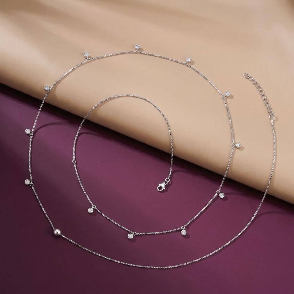 Stardust Line Rhodium Plated 925 Sterling Silver Waist Chain : WC-10017-R-40-INCH