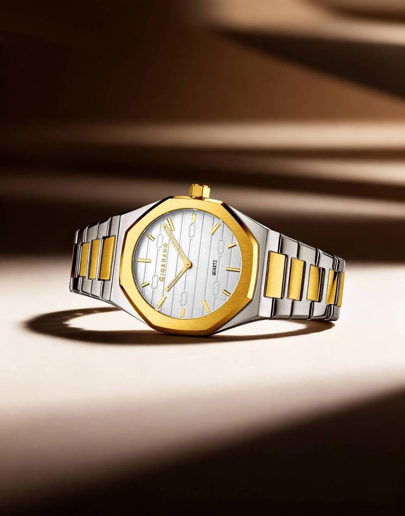 Giordano Elegant Analog Watch For Men With Octagonal Textured Dial, Stainless Steel Strap, Luminous Markers, And : GZ-50178-33