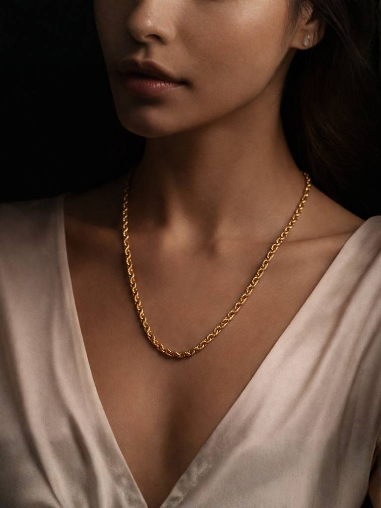 18K Gold Plated Long Twisted Chain Necklace – Stainless Steel : ATC806LTC