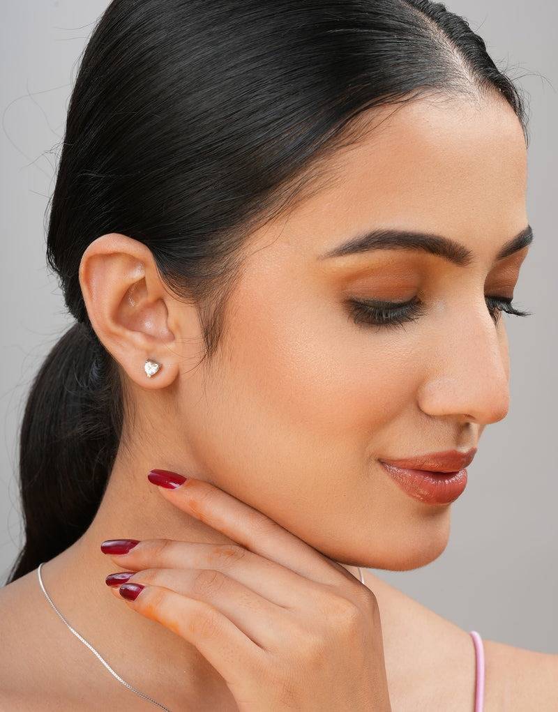 Heart-Shaped Single Stone Cz Studs In Sterling Silver : ER-40024-R