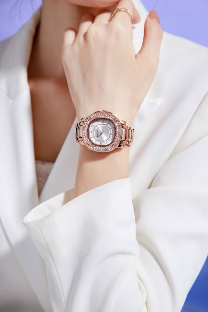 Giordano Analog Dress Watch For Women With Square Dial, Crystal-Accented Bezel And Stainless Steel Strap : GZ-60109-44