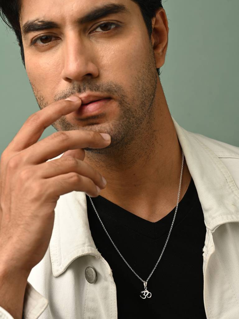 925 Silver Platinum Plated Religious Om Men Pendant Without Chain Gift For Men & Boys : CSMNP10_NOCHAIN