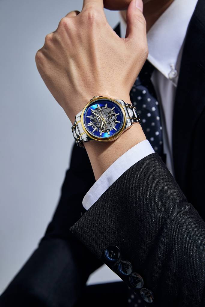 Paris Tech Collection Automatic Skeleton Wrist Watch For Men – Sunburst Dial, Stainless Steel Strap, Mechanical M : DHM1068-22