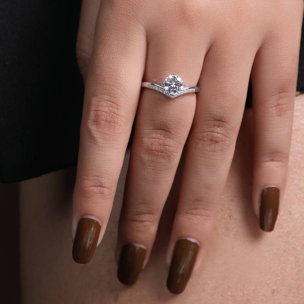 Moissanite Diamond V Shaped S925 Sterling Silver Ring : C-648