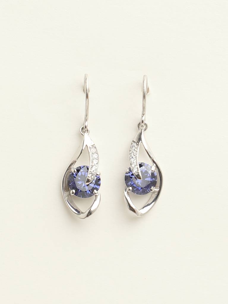 92.5 Sterling Silver Rhodium Plated Swiss Zirconia Royal Blue Eye Dangler Earrings Gift For Women & Girls : CSCLRE3RD_BS