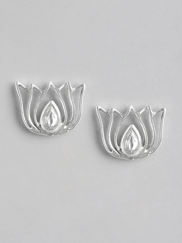 92.5 Silver Green Kundan Chakra Stud Earrings : 92.5 Silver Green Kundan Chakra Stud Earrings : U100SG003MY058