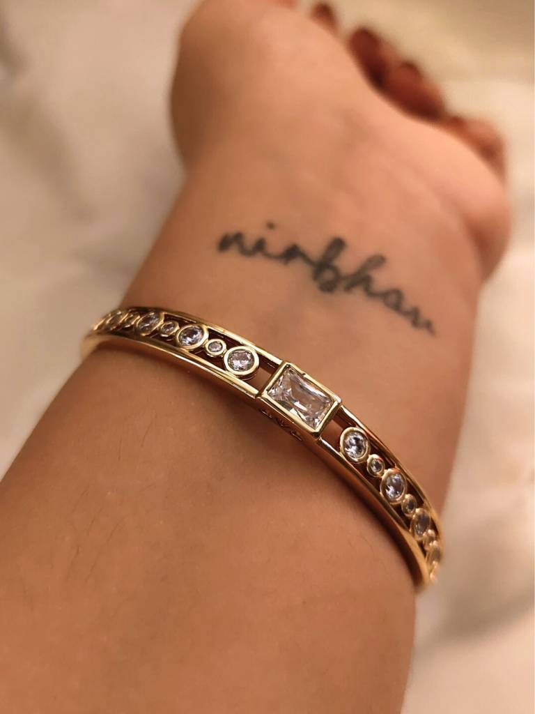 Aurum Deco Cuff Â Rose Gold | Square & Round Ad Stones | Luxe Press-Lock Fit : S925B505ADC