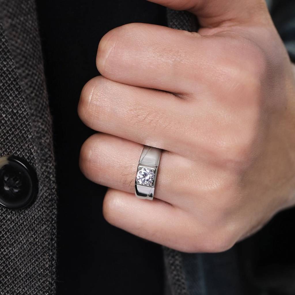 Cz Solitaire 925 Sterling Silver Ring For Him (Adjustable) : RNG-40066