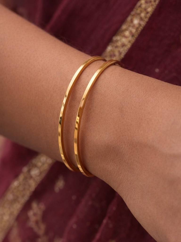 18K Gold Plain Thin Bangle – Anti Tarnish Stackable Bracelet : ATB799PTB