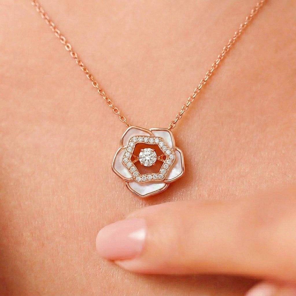 Interlinked Circle Rose Gold Plated 925 Silver Necklace : NL-30450-RG