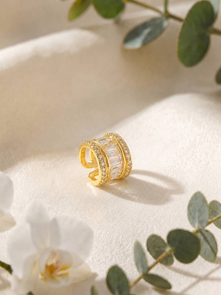 Triple Row Cz Ear Cuff | 18K Gold Plated Anti-Tarnish Ear Clip : ATE887LCE