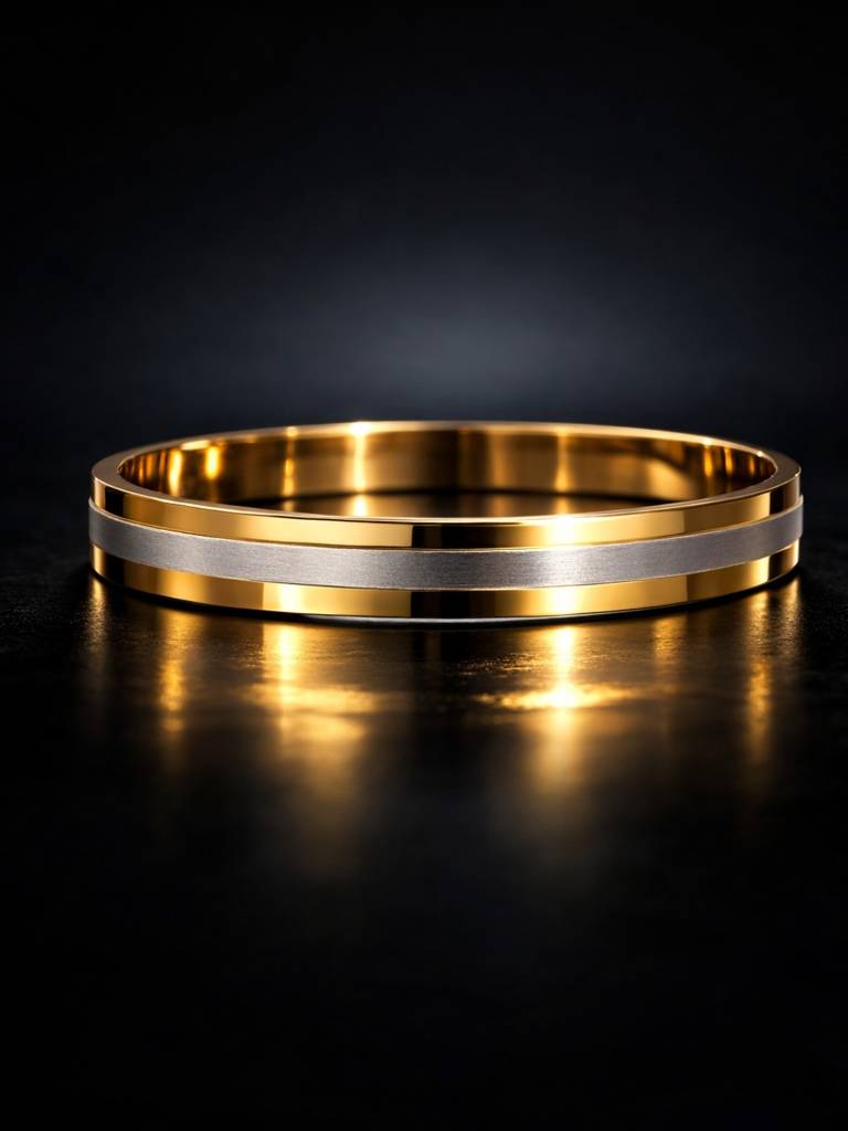 18K Gold Plated Striped Kada For Men | Stainless Steel Bracelet : MATB829GSK