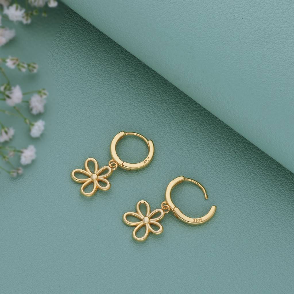 Flower Joy 18K Gold Polish Silver Hoop (5+ Yrs) : KH-19