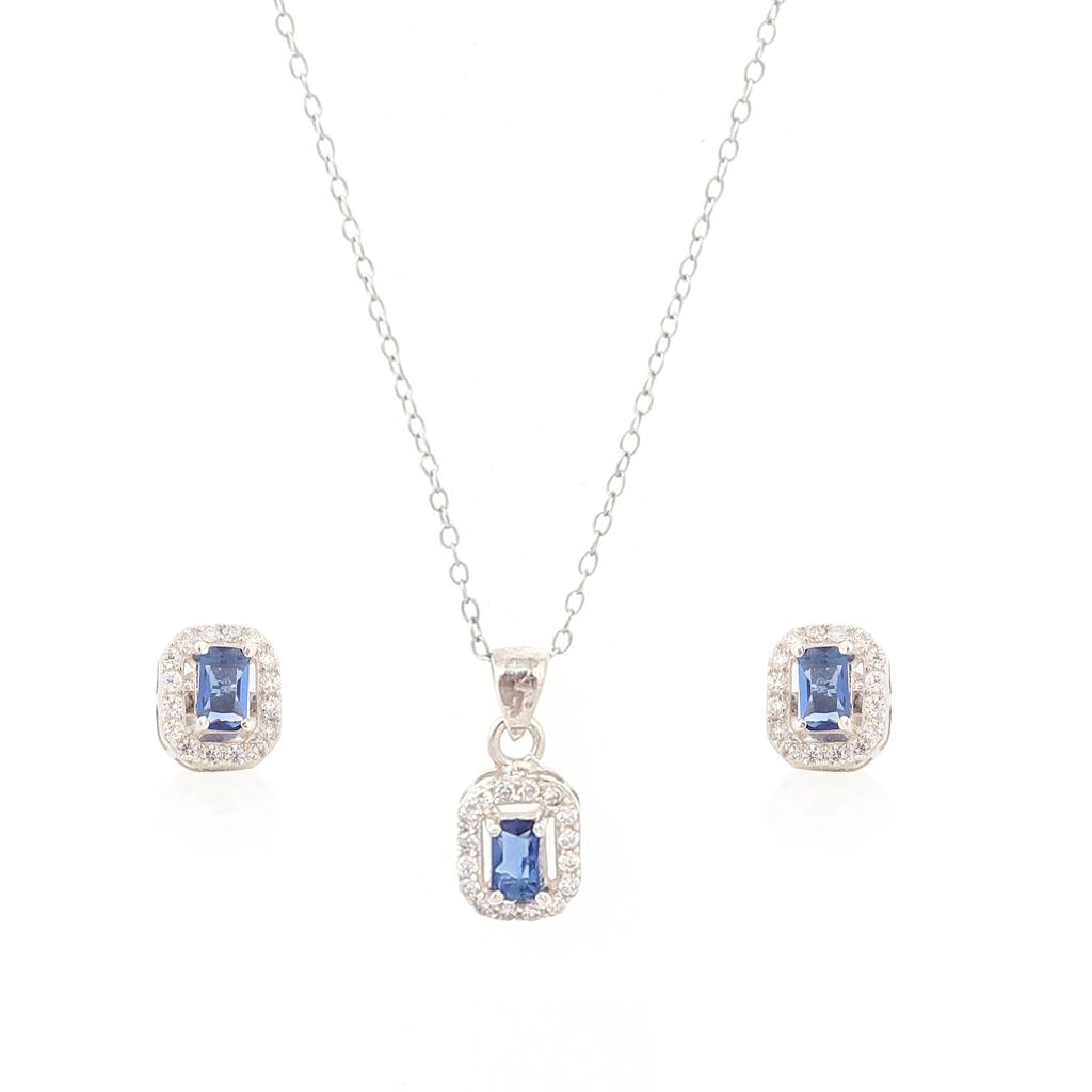 Iski Uski 925 Sterling Silver Shivi Sapphire Pendant Set