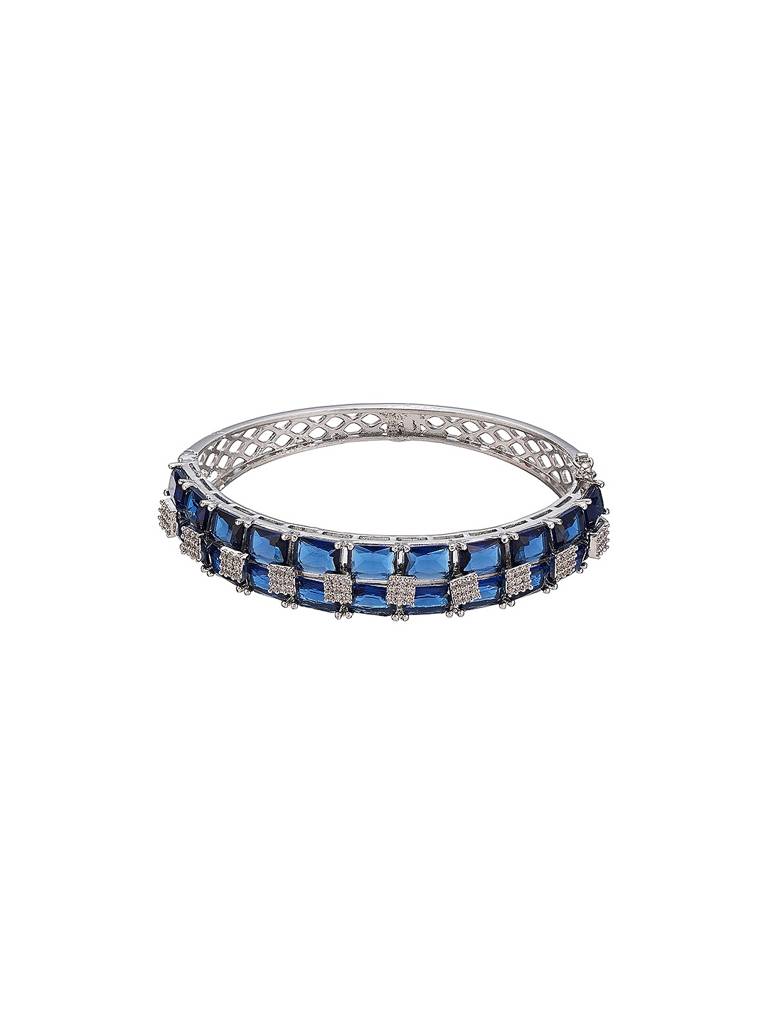 Silver Plated Blue Zircon Minimal Luxe Bridal Kada Bracelet : SJBR2929
