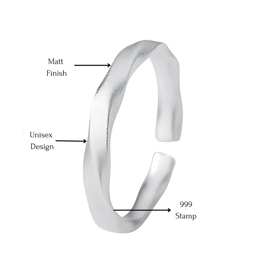 925 Sterling Silver Matt Finish Wave Band Ring, Unisex Adjustable Silver Ring : BRDMFABR