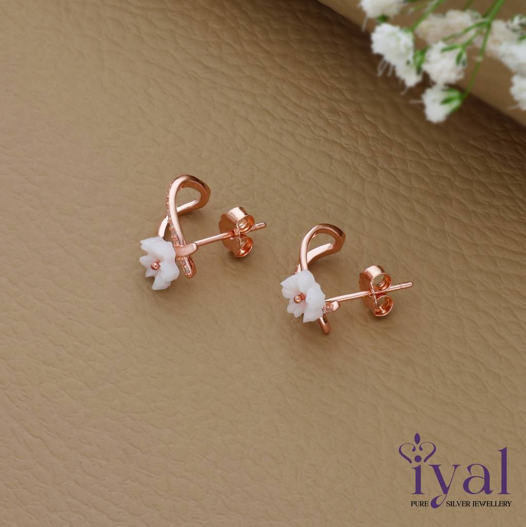 Little Flower Rose Gold Polish 925 Silver Stud : ES-13