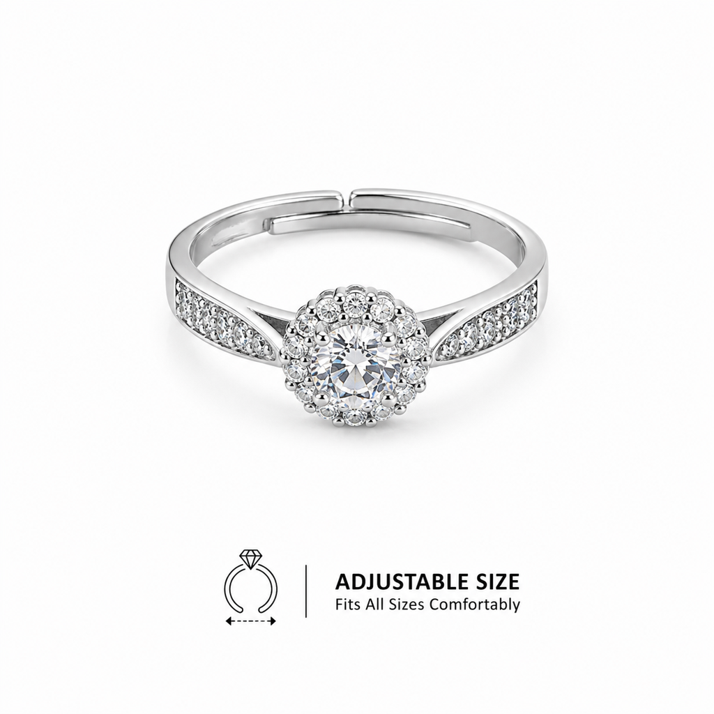 925 Silver Floral Cluster Adjustable Ring : LR23675