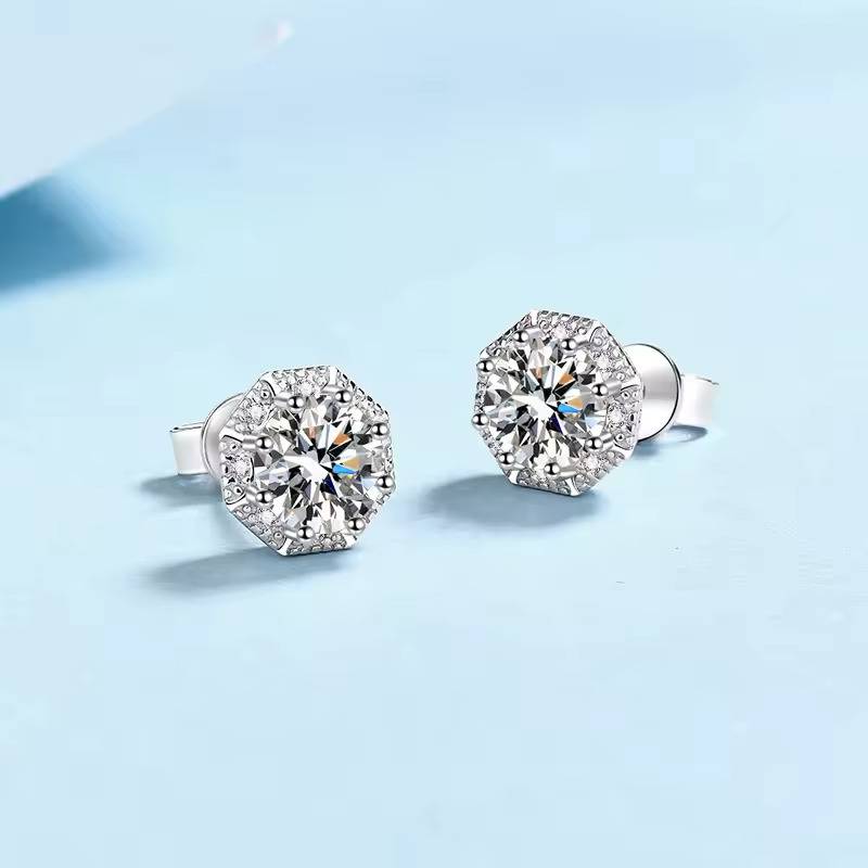 2 Ct / Pair Glimmer Guard Octagon Moissanite Stud Earrings D/Vvs1 : Octagon_Round_2ct
