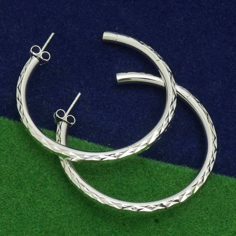 925 Sterling Silver Round Classic Hoops With Back Earlobe : TWP1172