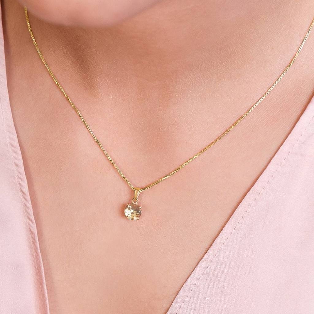 Yellow Solitaire Box Chain Gold Plated 925 Sterling Silver Pendant With Chain : PEN-30031-C