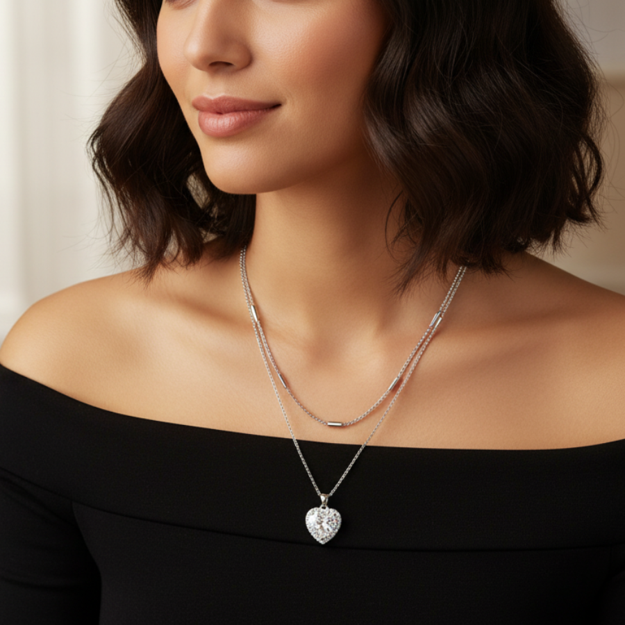 Double Layer Pendant Necklace For Women – Elegant Two Layer Chain Design With Minimal Modern Finish | Premium Eve : 6401774665