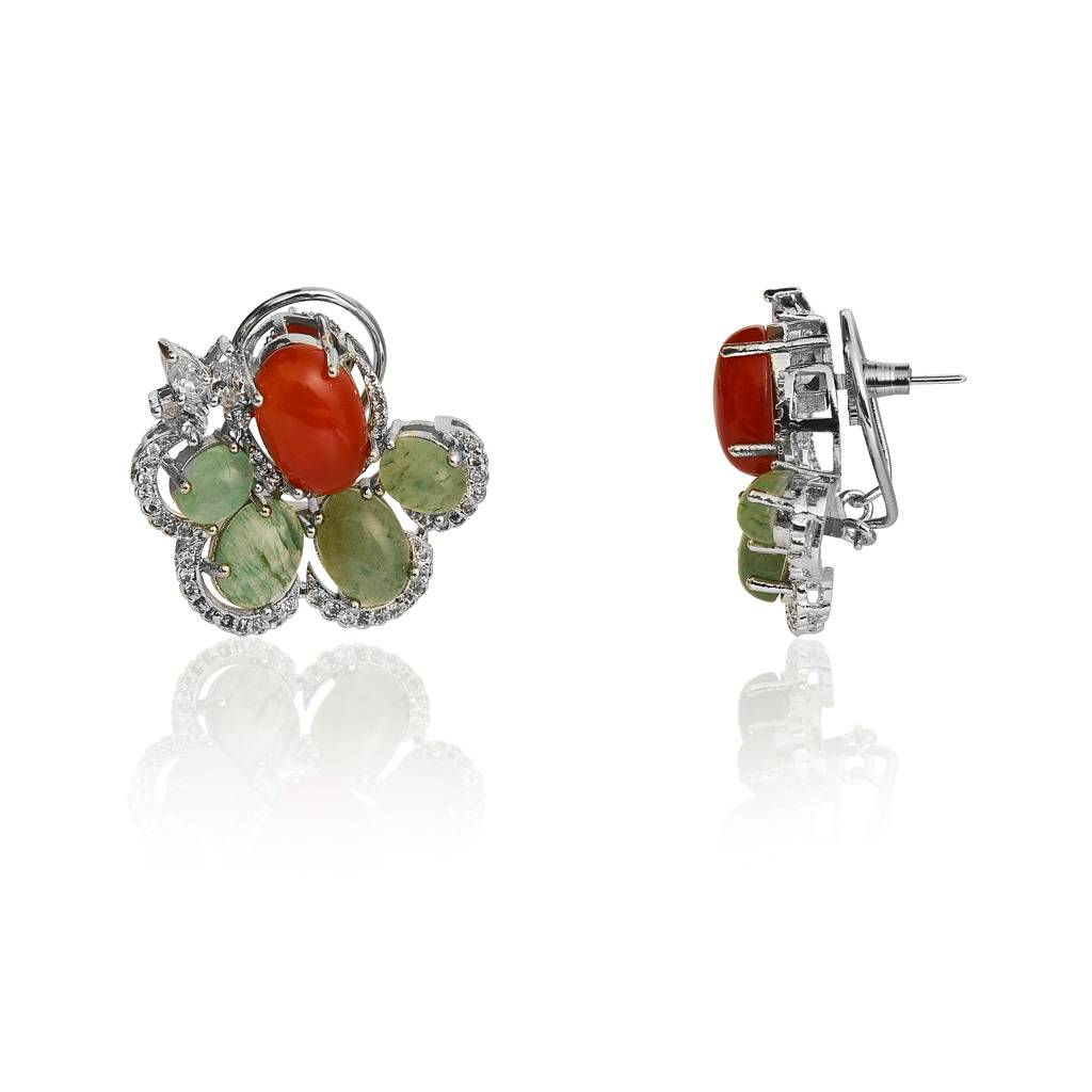 Red Onyx And Light Green Aventurine Earrings : IE933B