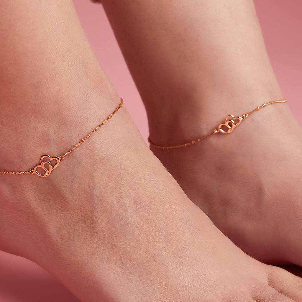 Hearts Rose-Gold Plated 925 Anklet : ANK-60131-PAIR