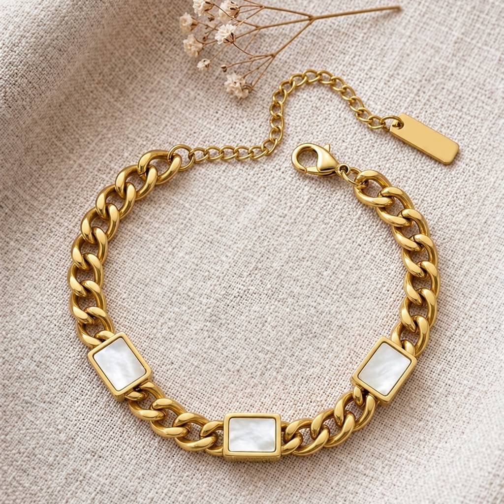 Pearl Accent Chunky Gold Chain Bracelet Anti-Tarnish For Women : HSPS60MB1901
