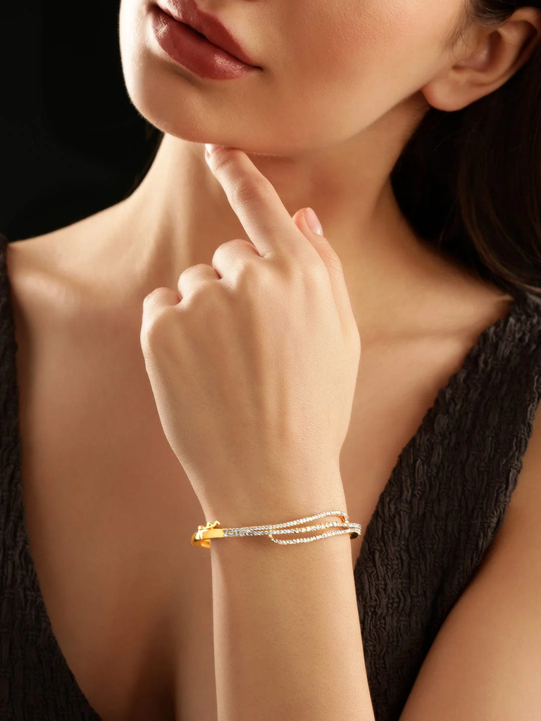 Gold Plated Zircon Studded Bracelet With Adjustable Lock System : PJBRCGJCZ10
