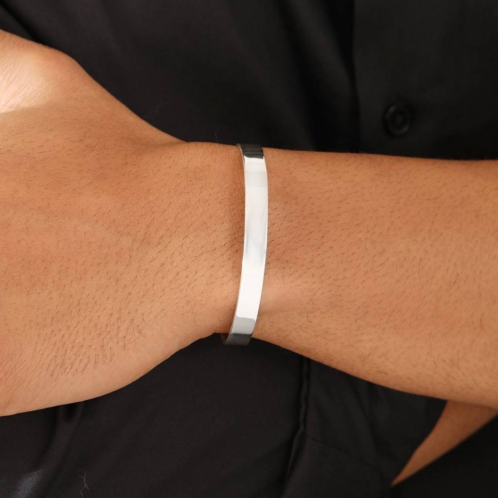 Classic Rhodium Plated 925 Sterling Silver Men'S Cuff Bracelet : BR-80421-R