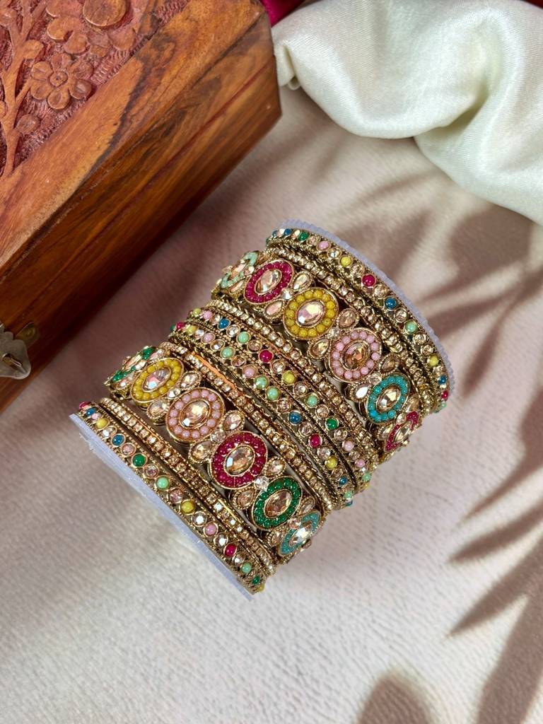 Traditional Multi Pearl Gold-Tone Bangles Set : HJ-32-24